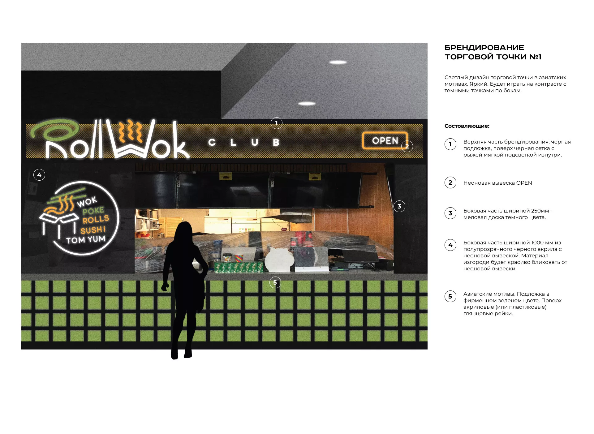 Брендирование торговых точек суши-бара «Roll Wok Club» в Болхове