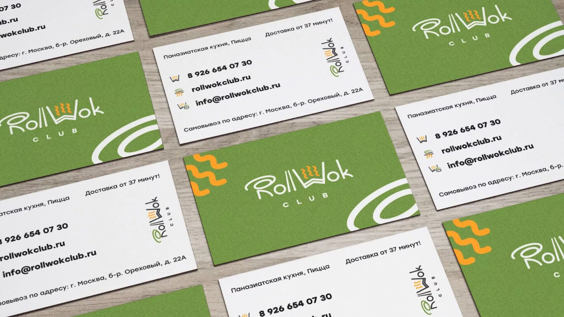 Разработка дизайна визиток суши-бара «Roll Wok Club» в Болхове